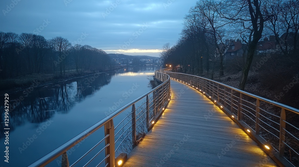 Naklejka premium Dusk Walkway River Lightscape