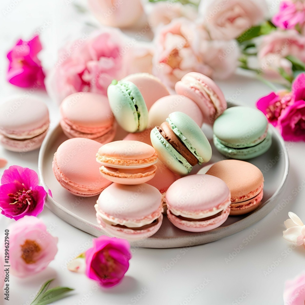 Obraz premium Pink Macarons with Flowers