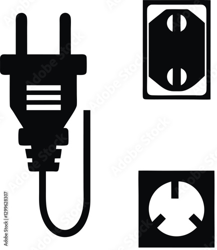 Electrical Plug and Outlet Icon silhouette vector - Power Connection Symbols silhouette isolated on white background. 