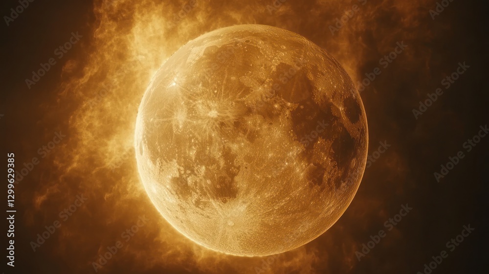 Naklejka premium Fiery Full Moon Eclipse Night Sky Space