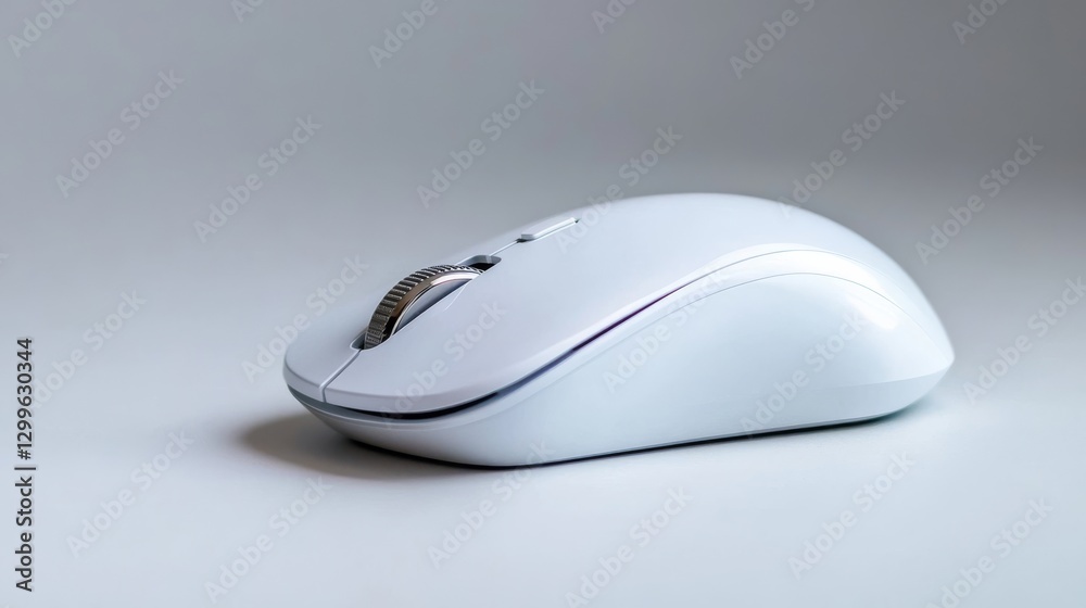 White Wireless Computer Mouse on Light Gray Surface White Wireless Computer Mouse on Light Gray Surface