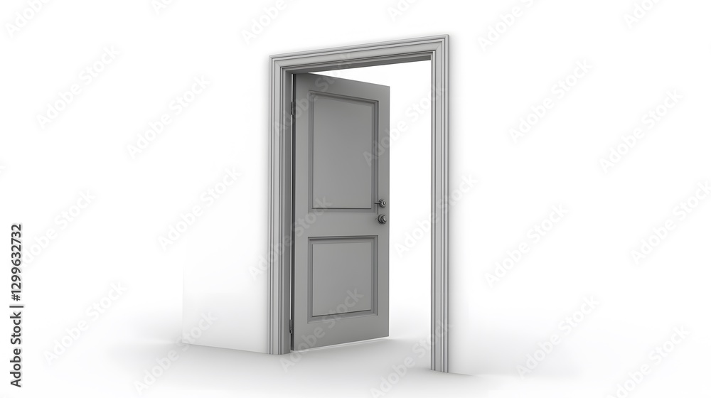 Open Gray Doorway in Minimalist White Room 3D Render Open Gray Doorway in Minimalist White Room 3D Render