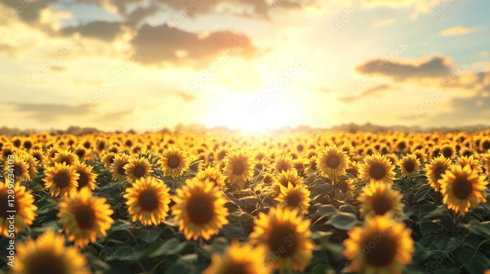 Fototapeta premium A Field of Sunflowers Stretching Toward the Horizon By Generated AI