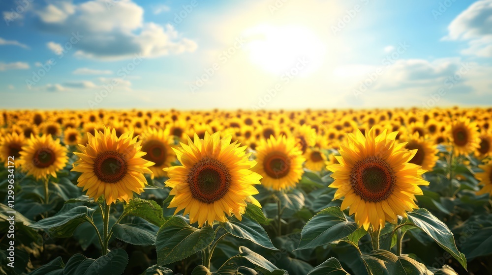 Fototapeta premium A Field of Sunflowers Stretching Toward the Horizon By Generated AI