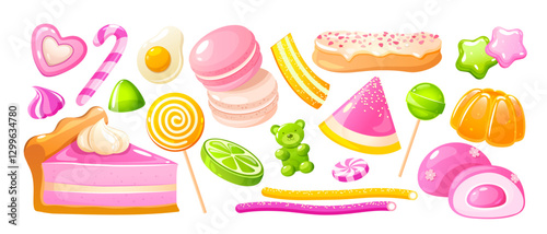 Cartoon vector collection of different jelly sweets isolated on white background.