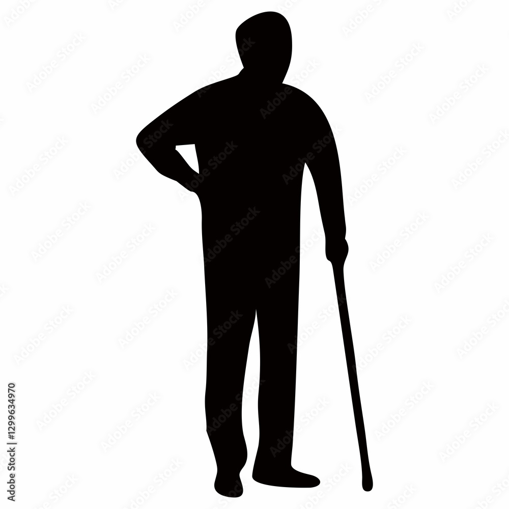 silhouette of grandfather or grandmother using a stick silhouette of grandfather or grandmother using a stick