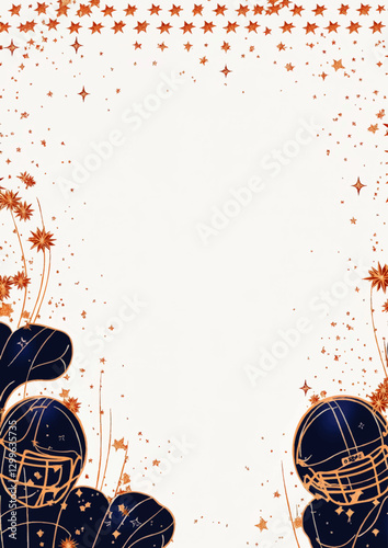 Dynamic Football Vector Background with Helmets and Stars - Ideal for Sports Design, Autumn Themes, and Creative Layouts with Leaf Motifs and Playful Patterns