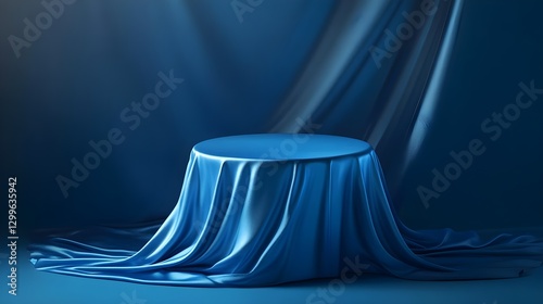 Elegant Blue Table Draped with Satin Fabric Highlighting a Serene Atmosphere