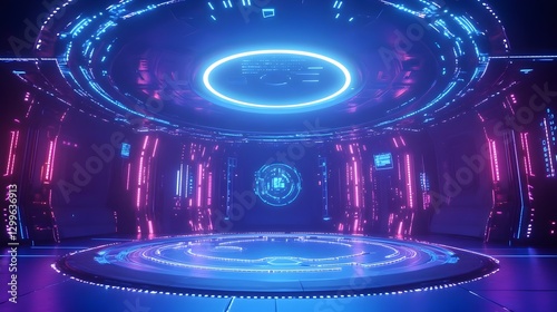 Futuristic Neon-Lit Virtual Arena with Vibrant Illuminations and Tech Aesthetics