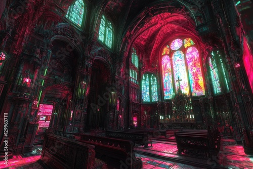 Immersive Cyberpunk Cathedral with AI Worship Experience