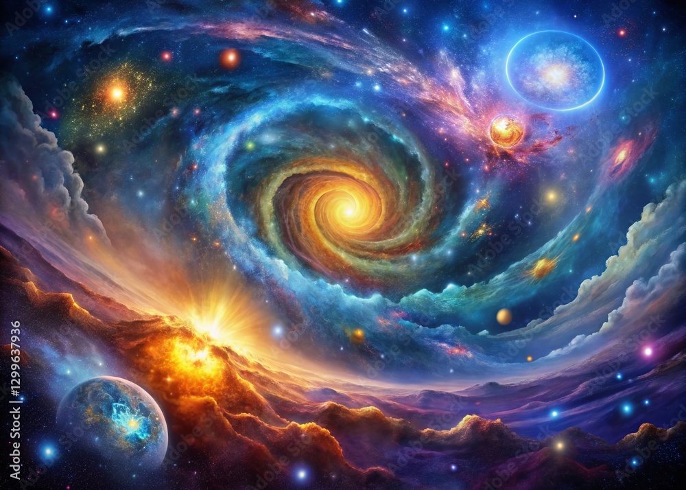 Fototapeta premium Panoramic Abstract Horoscope Background: Celestial Zodiac Signs & Constellations