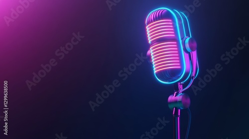 Colorful neon light glowing voice recording microphone icon against a dark background for audio production and music creation