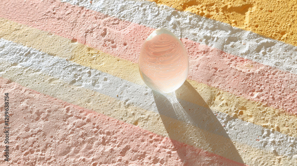 Transparent skincare gel drop on textured pastel surface