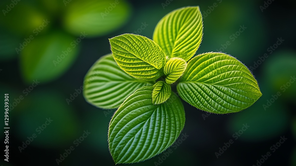 Fototapeta premium Verdant Green Leaves Unveiling Nature s Intricate Patterns in Macro Close Up Organic Fresh Growth