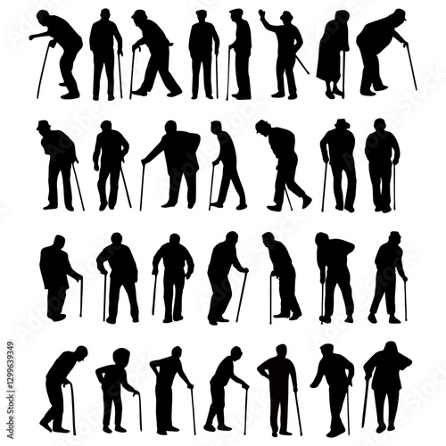 silhouette of grandfather or grandmother using a stick