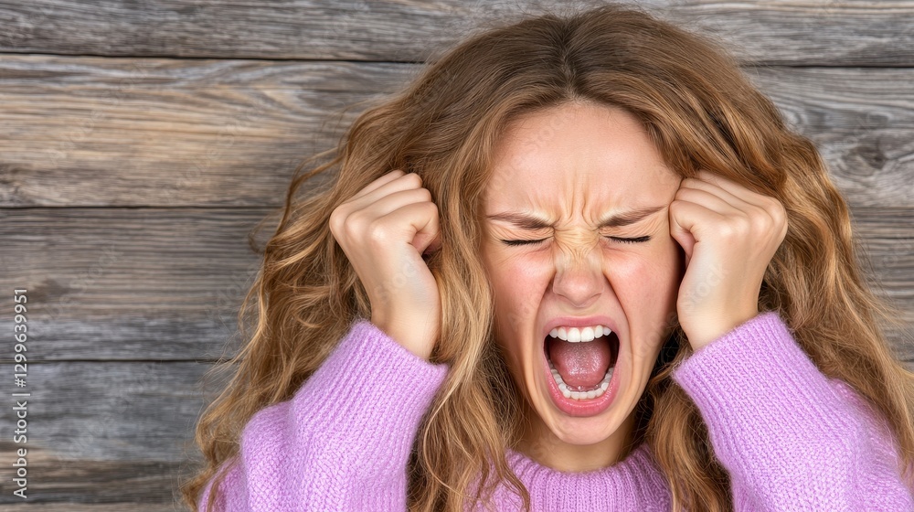 Close Up Portrait of Stressed Young Woman Yelling Close Up Portrait of Stressed Young Woman Yelling