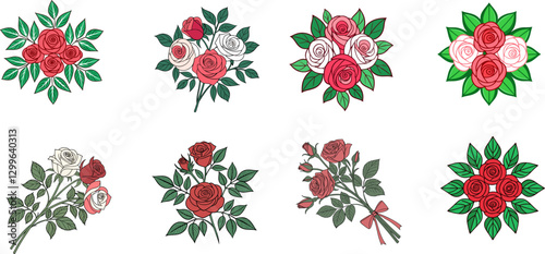 Collection of Handcrafted Colorful Artistic Floral Bouquet Clipart.