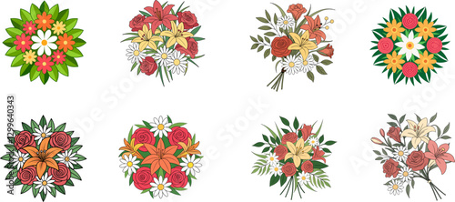 Collection of Handcrafted Colorful Artistic Floral Bouquet Clipart.