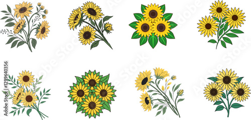 Collection of Handcrafted Colorful Artistic Floral Bouquet Clipart.