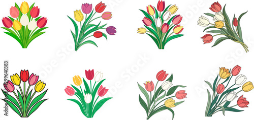Collection of Handcrafted Colorful Artistic Floral Bouquet Clipart.