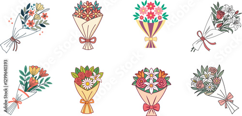 Collection of Handcrafted Colorful Artistic Floral Bouquet Clipart.