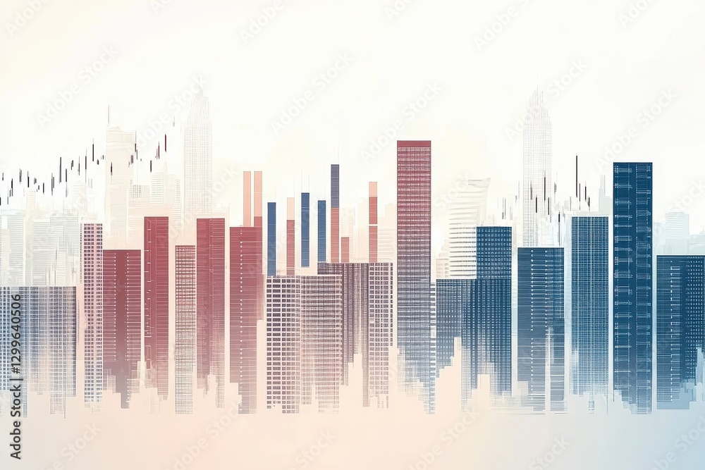 Fototapeta premium Urban Skyline with Abstract Financial Graphs and Trend Lines