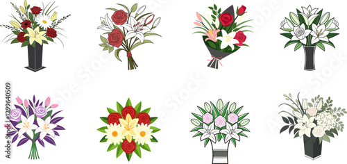 Collection of Handcrafted Colorful Artistic Floral Bouquet Clipart.