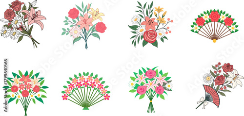 Collection of Handcrafted Colorful Artistic Floral Bouquet Clipart.