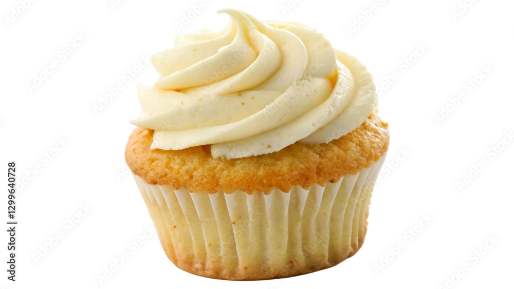 Single vanilla cupcake topped with smooth, creamy vanilla frosting isolated on white background. Suitable for marketing or business purposes. PNG file Single vanilla cupcake topped with smooth, creamy vanilla frosting isolated on white background. Suitable for marketing or business purposes. PNG file