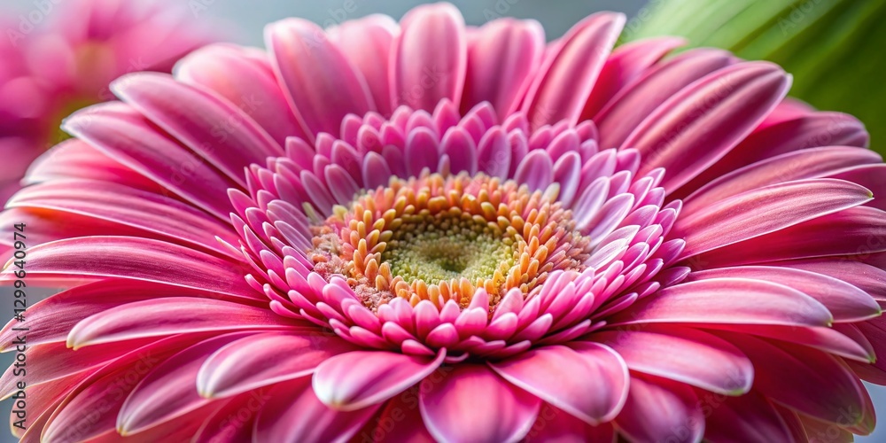 Obraz premium Panoramic Macro Photography of Delicate Pink Gerbera Daisy Flower Blossom