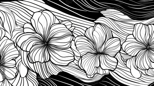 Wallpaper Mural Abstract Wave Black Outline Floral Torontodigital.ca