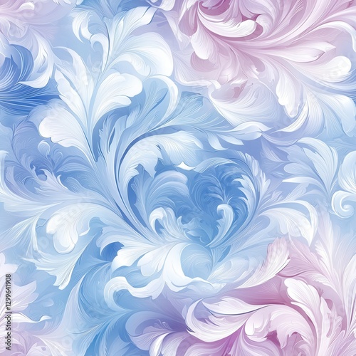 Abstract Frosty Floral Pattern in Pastel Blue and Pink Colors Design. Style Seamless Pattern