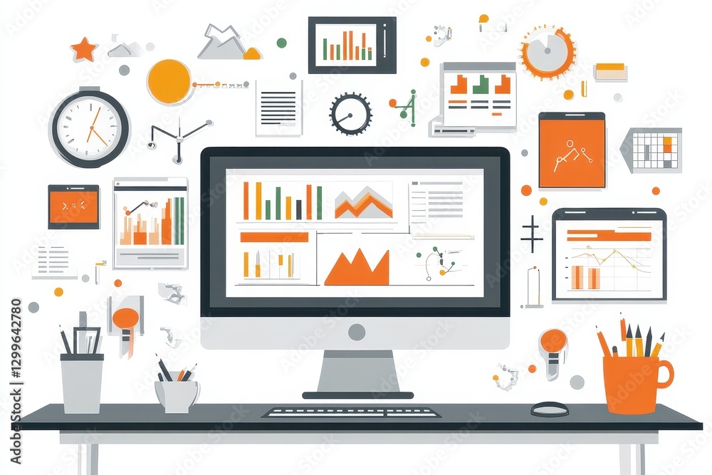 Modern Workspace with Data Visualization and Analytics Tools Modern Workspace with Data Visualization and Analytics Tools