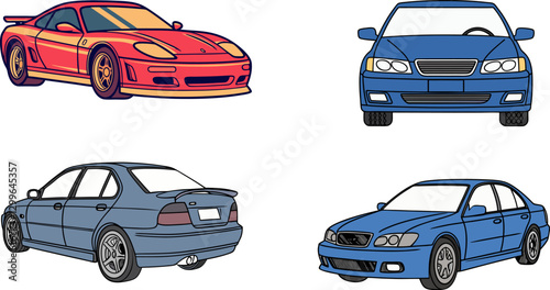 Vector Car Clipart Collection. Vector Car Graphics in Different Colors.