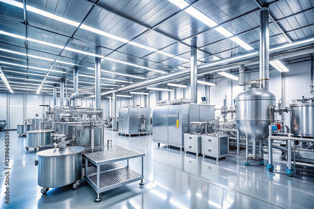 Panoramic View of Modern Pharmaceutical Manufacturing Facility - Cleanroom and Production Line Panoramic View of Modern Pharmaceutical Manufacturing Facility - Cleanroom and Production Line