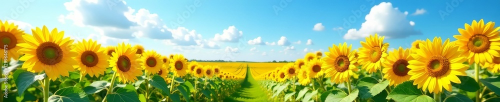 Beautiful field of sunflowers under blue sky on a sunny day, agriculture, growth, outdoor Beautiful field of sunflowers under blue sky on a sunny day, agriculture, growth, outdoor