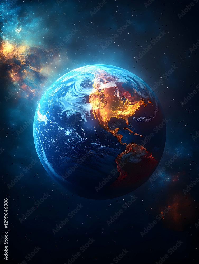 Fototapeta premium Burning Earth in Cosmic Nebula