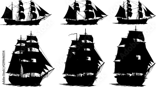set of ships silhouette on white background vector
