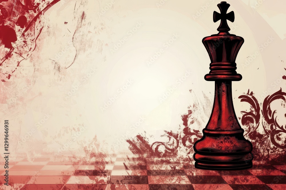 Obraz premium Elegant Red King Chess Piece on Vintage Background Design
