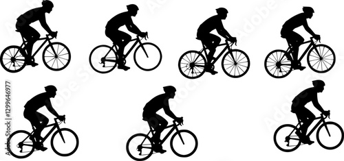 people riding bicycle silhouette set on white background, vector
