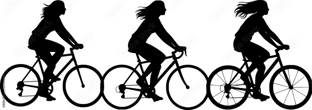 Fototapeta premium women riding bicycles black silhouette vector