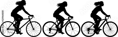 women riding bicycles black silhouette vector
