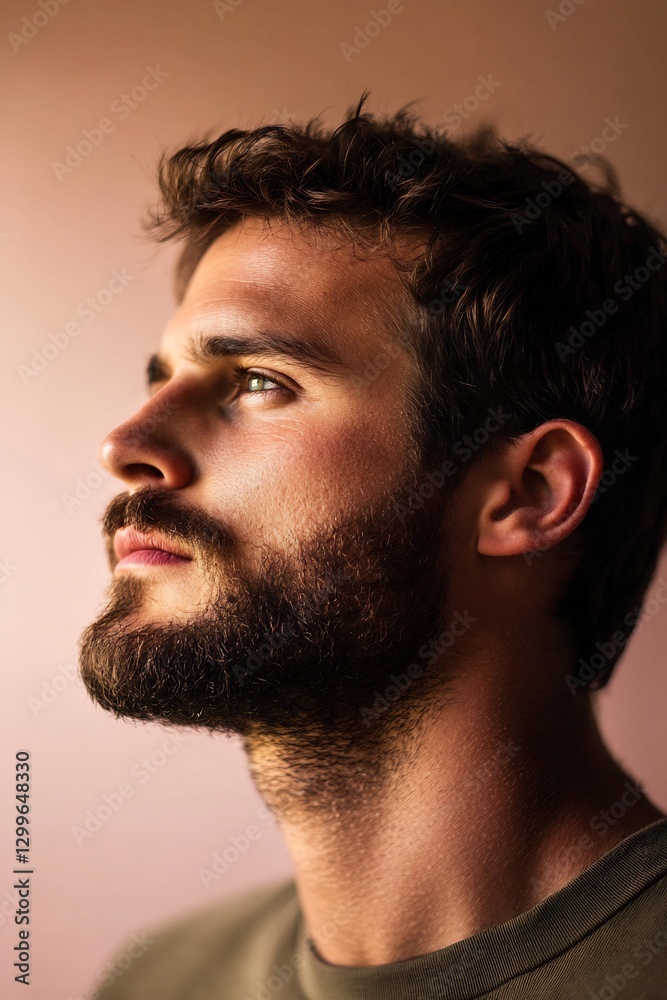 Fototapeta premium Thoughtful man misty beige pink