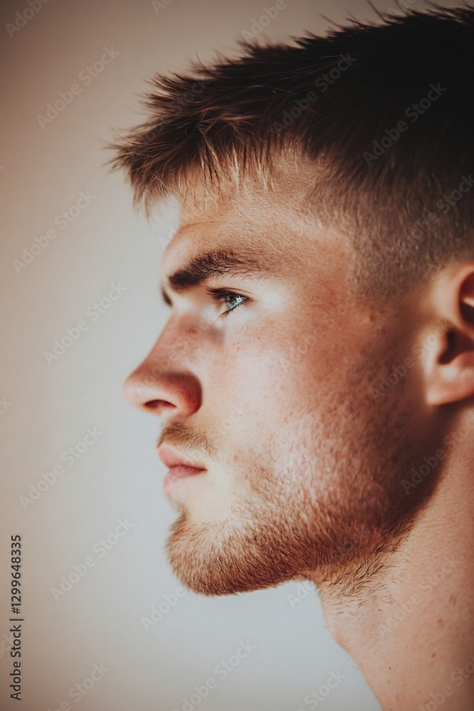 Obraz premium Thoughtful man misty beige pink