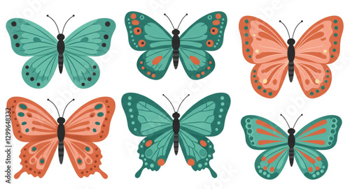 set of butterflies in flat style isolated vector
