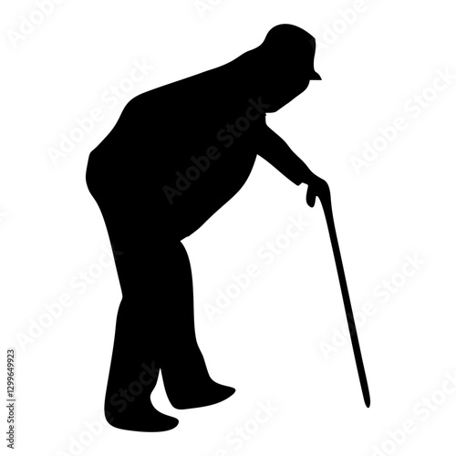 silhouette of grandfather or grandmother using a stick