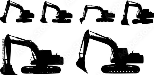silhouette set excavator, bulldozer, vector
