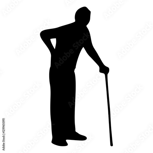 silhouette of grandfather or grandmother using a stick