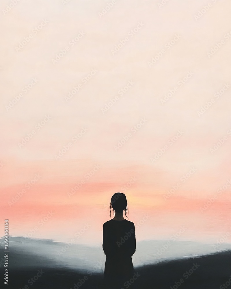Elegant woman minimal pastel sky Elegant woman minimal pastel sky