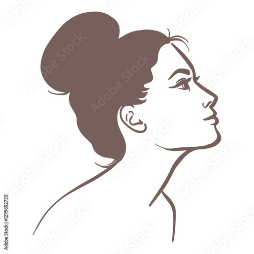 Woman Face Profile with Stylish Hairstyle. Beautiful female head in profile